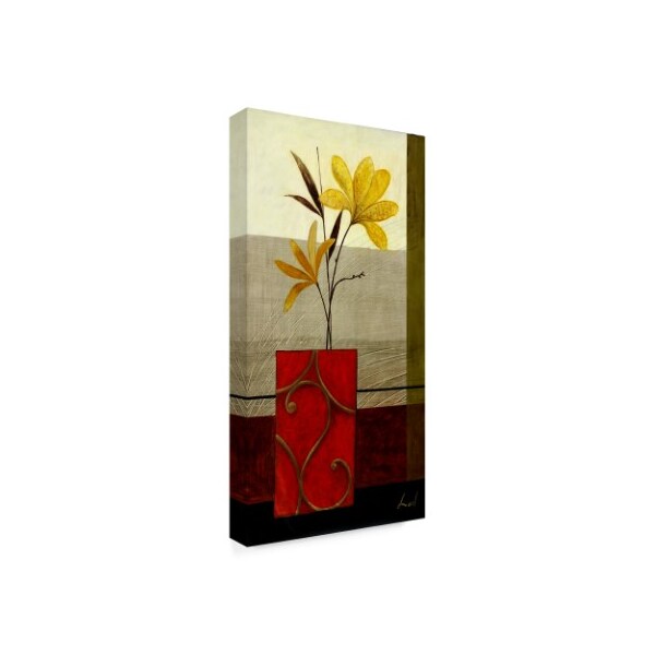 Pablo Esteban 'Red Ornate Vase Yellow 2' Canvas Art,12x24